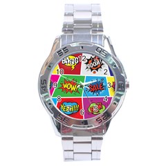 Pop Art Comic Vector Speech Cartoon Bubbles Popart Style With Humor Text Boom Bang Bubbling Expressi Stainless Steel Analogue Watch by Amaryn4rt