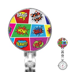 Pop Art Comic Vector Speech Cartoon Bubbles Popart Style With Humor Text Boom Bang Bubbling Expressi Stainless Steel Nurses Watch by Amaryn4rt