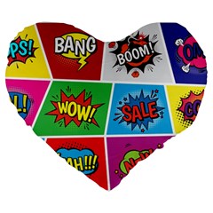 Pop Art Comic Vector Speech Cartoon Bubbles Popart Style With Humor Text Boom Bang Bubbling Expressi Large 19  Premium Flano Heart Shape Cushions by Amaryn4rt