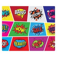 Pop Art Comic Vector Speech Cartoon Bubbles Popart Style With Humor Text Boom Bang Bubbling Expressi Two Sides Premium Plush Fleece Blanket (small) by Amaryn4rt