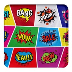 Pop Art Comic Vector Speech Cartoon Bubbles Popart Style With Humor Text Boom Bang Bubbling Expressi Square Glass Fridge Magnet (4 Pack) by Amaryn4rt