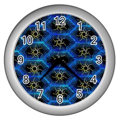 Blue Bee Hive Pattern- Wall Clock (silver) by Amaryn4rt