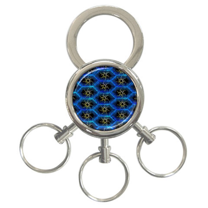 Blue Bee Hive Pattern- 3-Ring Key Chain