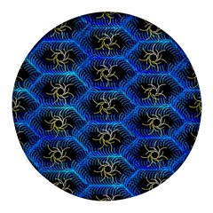 Blue Bee Hive Pattern- Round Glass Fridge Magnet (4 Pack) by Amaryn4rt