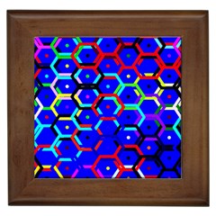 Blue Bee Hive Pattern Framed Tile by Amaryn4rt