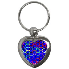 Blue Bee Hive Pattern Key Chain (heart)