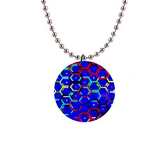 Blue Bee Hive Pattern 1  Button Necklace by Amaryn4rt