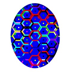 Blue Bee Hive Pattern Oval Glass Fridge Magnet (4 Pack) by Amaryn4rt