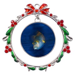 Fish Blue Animal Water Nature Metal X mas Wreath Ribbon Ornament by Amaryn4rt