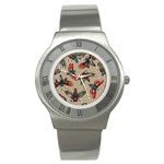 Tattoos Colorful Seamless Pattern Stainless Steel Watch Front