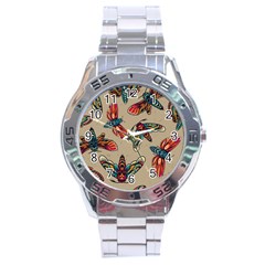 Tattoos Colorful Seamless Pattern Stainless Steel Analogue Watch by Amaryn4rt