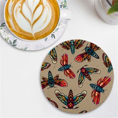 Tattoos Colorful Seamless Pattern Uv Print Round Tile Coaster by Amaryn4rt