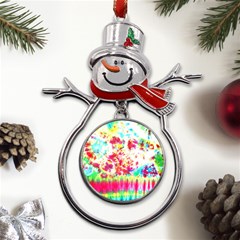 Pattern Decorated Schoolbus Tie Dye Metal Snowman Ornament