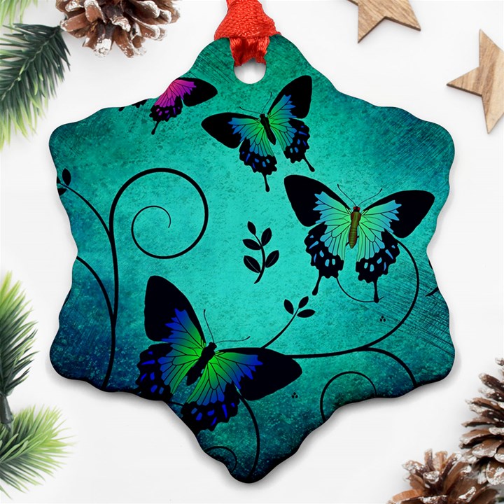 Texture Butterflies Background Ornament (Snowflake)