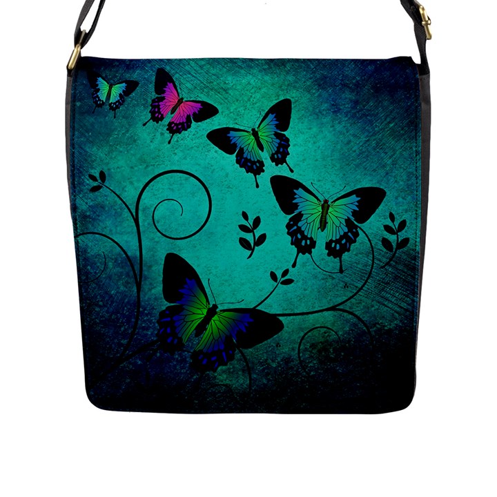 Texture Butterflies Background Flap Closure Messenger Bag (L)