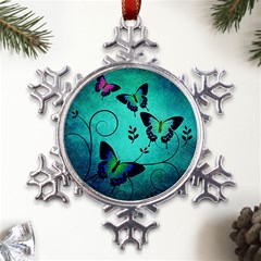 Texture Butterflies Background Metal Large Snowflake Ornament by Amaryn4rt