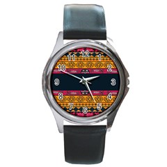 Pattern Ornaments Africa Safari Summer Graphic Round Metal Watch by Amaryn4rt