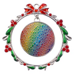 Bubbles Rainbow Colourful Colors Metal X mas Wreath Ribbon Ornament by Amaryn4rt