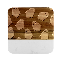 Ghost Halloween Pattern Marble Wood Coaster (square)