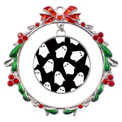 Ghost Halloween Pattern Metal X mas Wreath Ribbon Ornament by Amaryn4rt