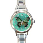 Butterfly Background Vintage Old Grunge Round Italian Charm Watch Front