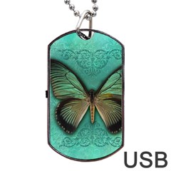 Butterfly Background Vintage Old Grunge Dog Tag Usb Flash (one Side) by Amaryn4rt