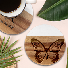 Butterfly Background Vintage Old Grunge Marble Wood Coaster (round) by Amaryn4rt