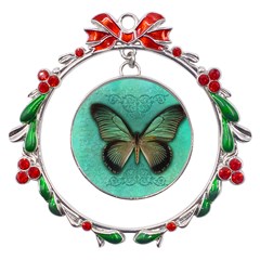 Butterfly Background Vintage Old Grunge Metal X mas Wreath Ribbon Ornament by Amaryn4rt