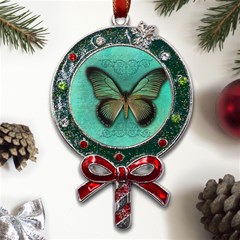 Butterfly Background Vintage Old Grunge Metal X mas Lollipop With Crystal Ornament by Amaryn4rt