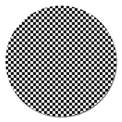 Black And White Checkerboard Background Board Checker Magnet 5  (round) by Amaryn4rt