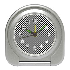 Black And White Checkerboard Background Board Checker Travel Alarm Clock by Amaryn4rt