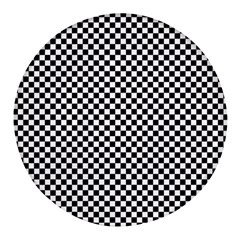 Black And White Checkerboard Background Board Checker Round Glass Fridge Magnet (4 Pack)