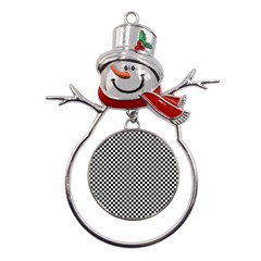 Black And White Checkerboard Background Board Checker Metal Snowman Ornament by Amaryn4rt