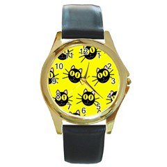 Cats Heads Pattern Design Round Gold Metal Watch by Amaryn4rt