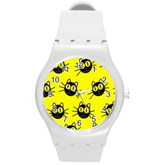 Cats Heads Pattern Design Round Plastic Sport Watch (m) by Amaryn4rt