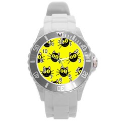 Cats Heads Pattern Design Round Plastic Sport Watch (l) by Amaryn4rt