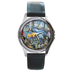 Colorful Aquatic Life Wall Mural Round Metal Watch by Simbadda