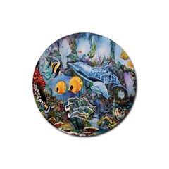 Colorful Aquatic Life Wall Mural Rubber Coaster (round) by Simbadda