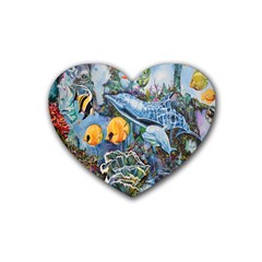 Colorful Aquatic Life Wall Mural Rubber Heart Coaster (4 Pack) by Simbadda