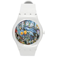 Colorful Aquatic Life Wall Mural Round Plastic Sport Watch (m) by Simbadda