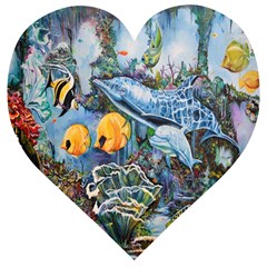 Colorful Aquatic Life Wall Mural Wooden Puzzle Heart by Simbadda