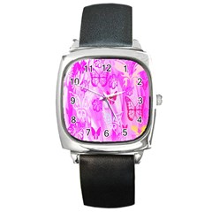 Butterfly Cut Out Pattern Colorful Colors Square Metal Watch by Simbadda