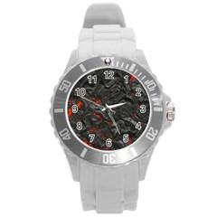 Volcanic Lava Background Effect Round Plastic Sport Watch (l) by Simbadda