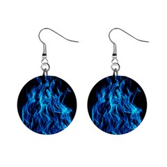 Digitally Created Blue Flames Of Fire Mini Button Earrings by Simbadda