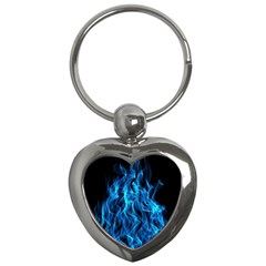 Digitally Created Blue Flames Of Fire Key Chain (heart)