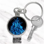 Digitally Created Blue Flames Of Fire Nail Clippers Key Chain Front