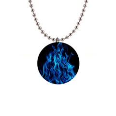 Digitally Created Blue Flames Of Fire 1  Button Necklace by Simbadda