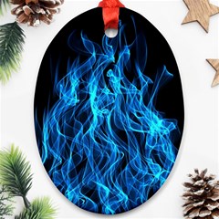 Digitally Created Blue Flames Of Fire Oval Ornament (two Sides) by Simbadda