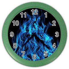 Digitally Created Blue Flames Of Fire Color Wall Clock by Simbadda