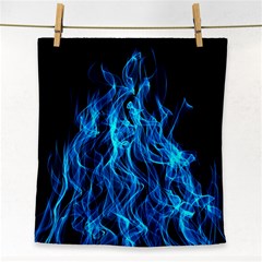 Digitally Created Blue Flames Of Fire Face Towel by Simbadda